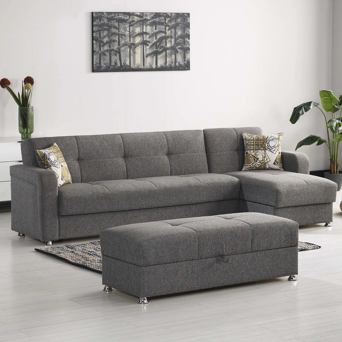 Ottomanson Harmony Collection Upholstered Convertible Sectional with Storage