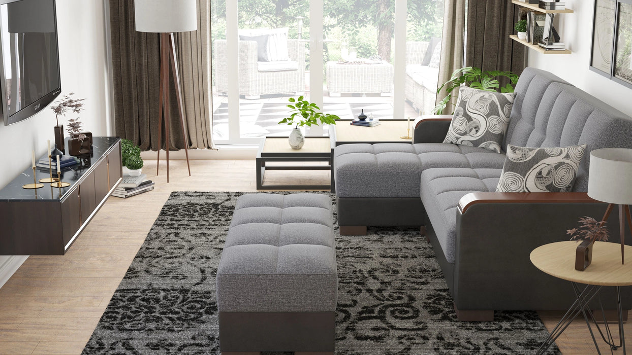 Ottomanson Armada X Collection Upholstered Convertible Wood Trimmed Ottoman with Storage