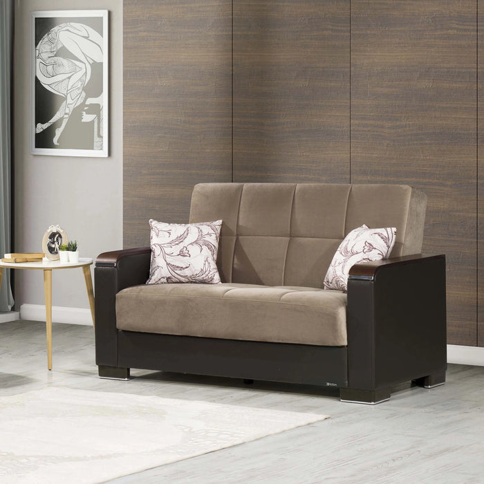 Ottomanson Armada X Collection Upholstered Convertible Wood Trimmed Loveseat with Storage