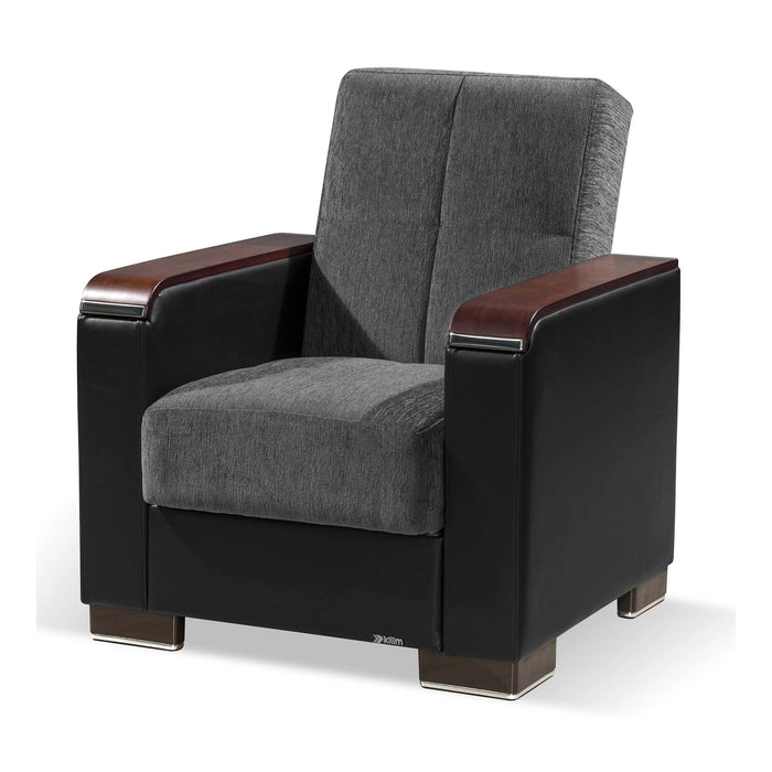 Ottomanson Armada X Collection Upholstered Convertible Wood Trimmed Armchair with Storage