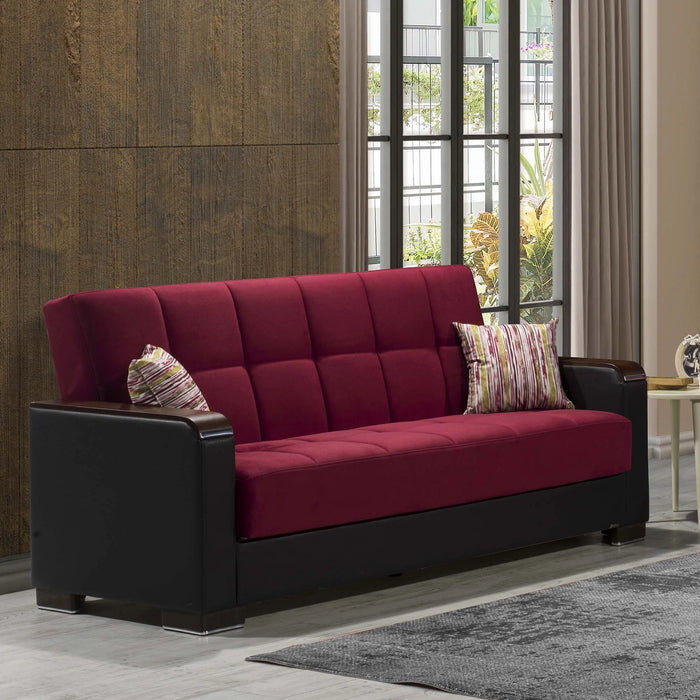 Ottomanson Armada X Collection Upholstered Convertible Wood Trimmed Sofabed with Storage