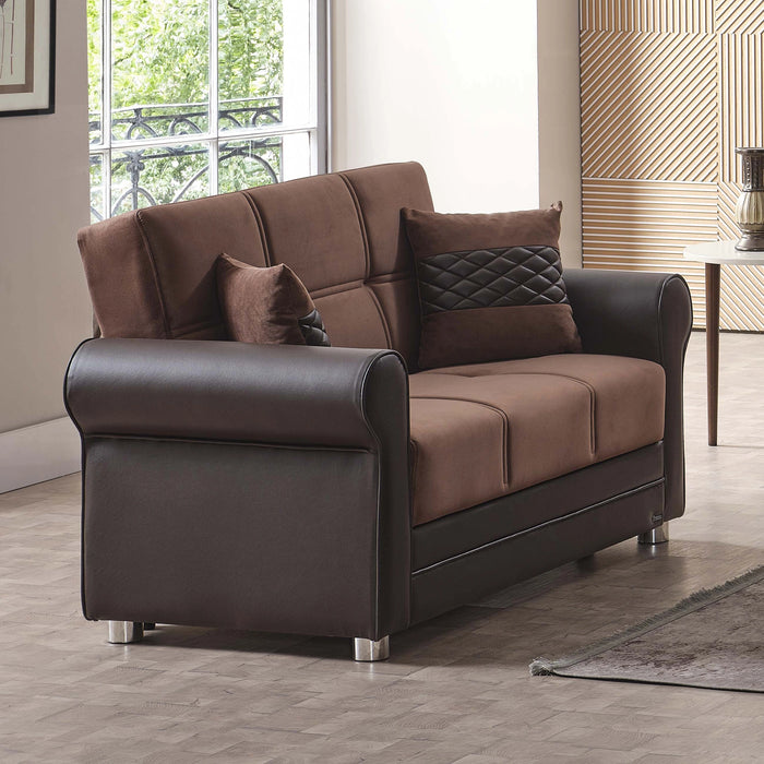 Ottomanson Avalon Collection Upholstered Convertible Loveseat with Storage