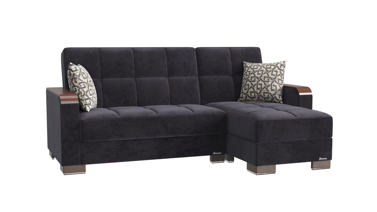 Ottomanson Armada X Collection Upholstered Convertible Wood Trimmed Chaise Lounge with Storage