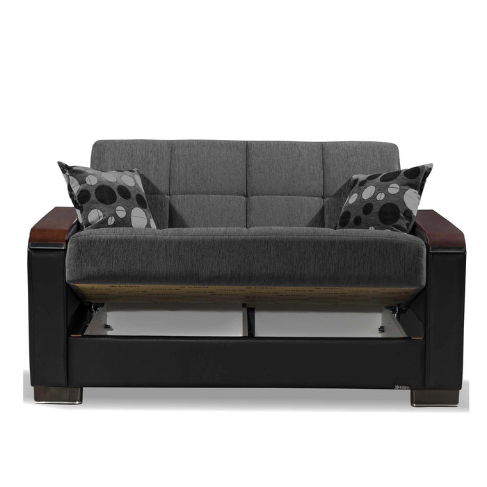 Ottomanson Armada X Collection Upholstered Convertible Wood Trimmed Loveseat with Storage