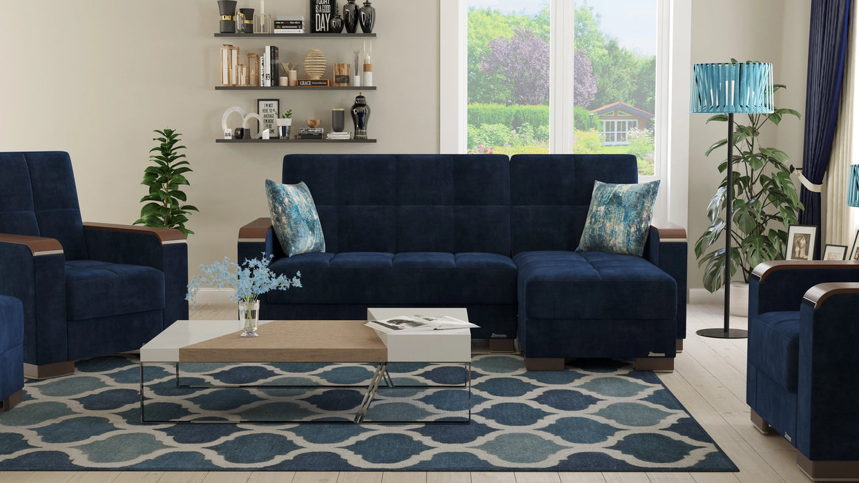 Ottomanson Armada X Collection Upholstered Convertible Wood Trimmed Chaise Lounge with Storage