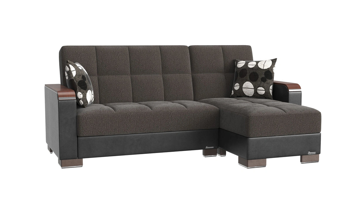 Ottomanson Armada X Collection Upholstered Convertible Wood Trimmed Chaise Lounge with Storage