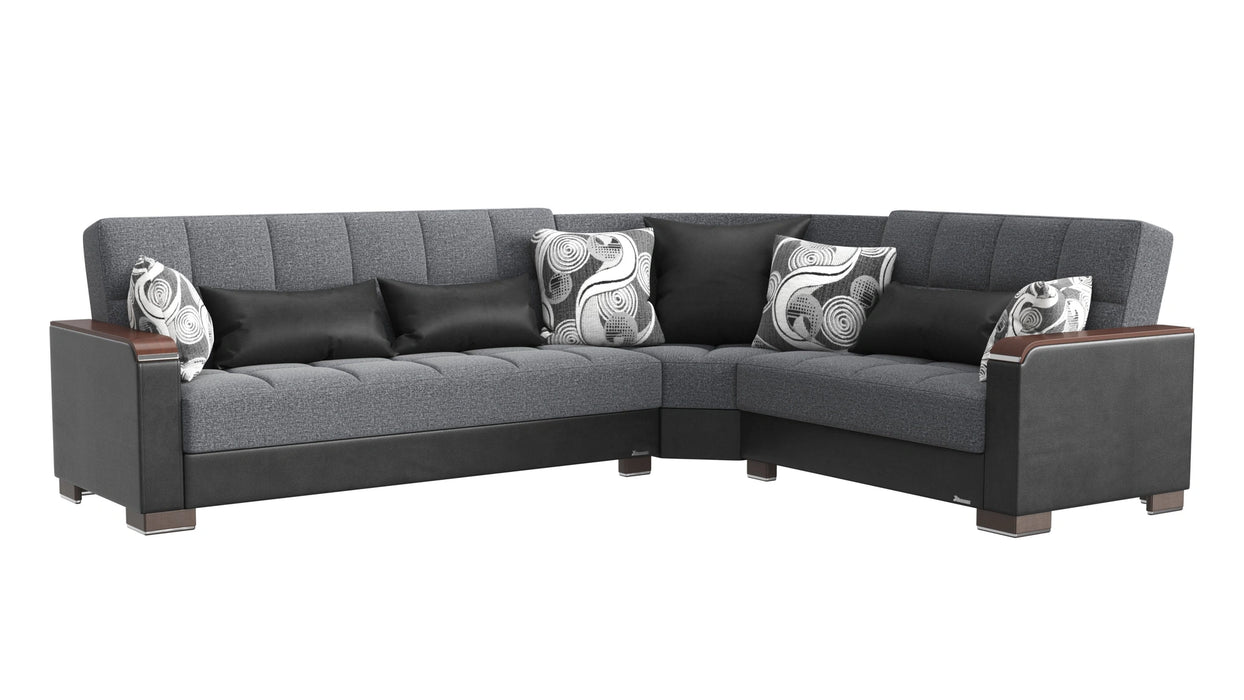 Ottomanson Armada X Collection Upholstered Convertible Wood Trimmed Sectional with Storage