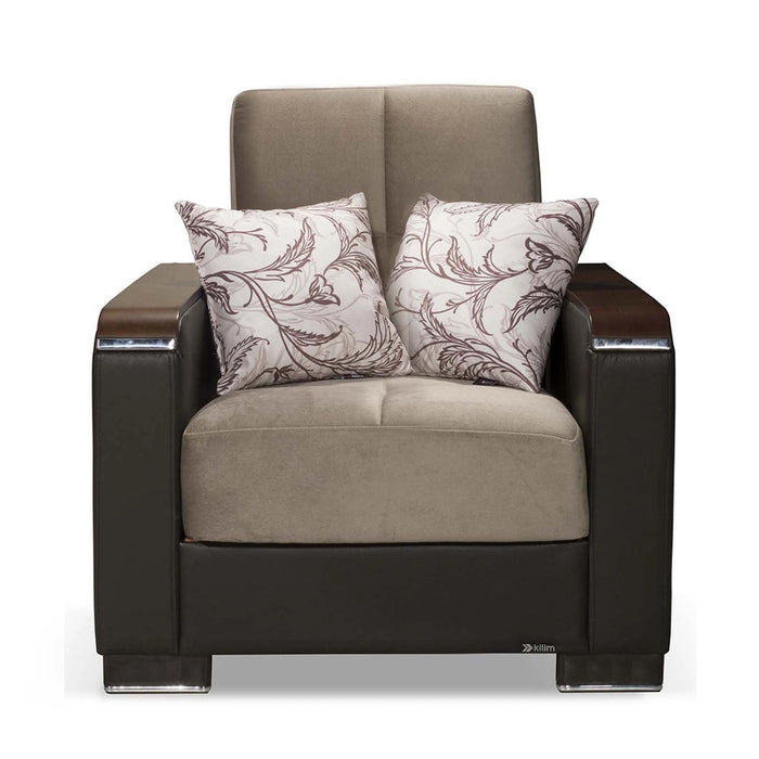 Ottomanson Armada X Collection Upholstered Convertible Wood Trimmed Armchair with Storage