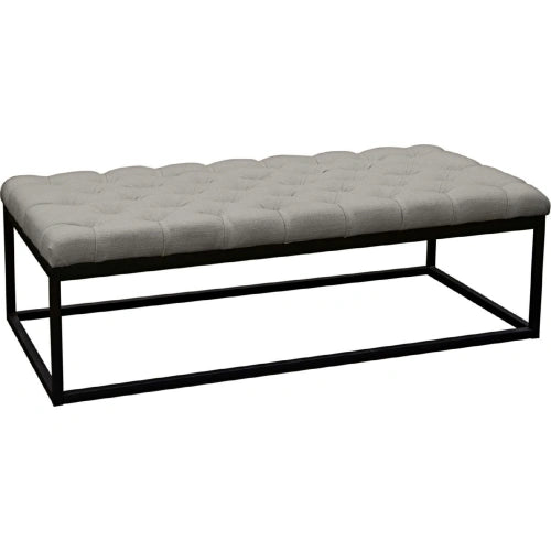 Mateo Black Powder Coat Metal Large Linen Tufted Bench - Grey