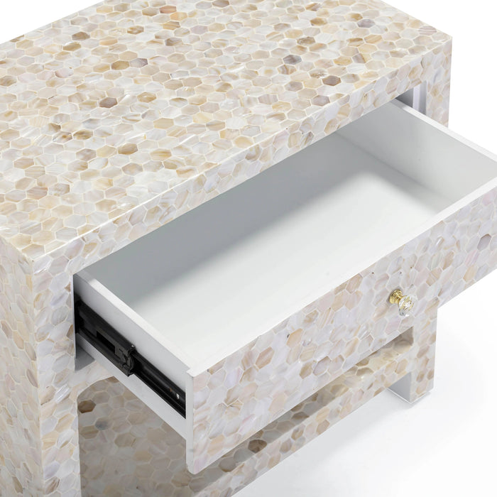 Piara 22" Natural Mother of Pearl Inlaid Nightstand With Drawer