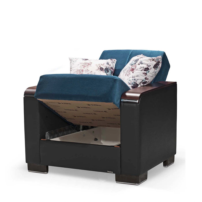 Ottomanson Armada X Collection Upholstered Convertible Wood Trimmed Armchair with Storage