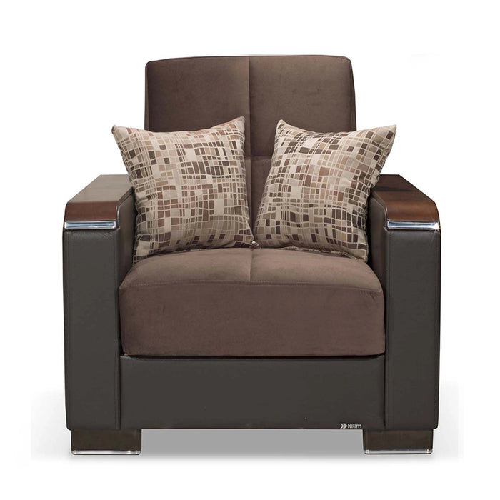 Ottomanson Armada X Collection Upholstered Convertible Wood Trimmed Armchair with Storage