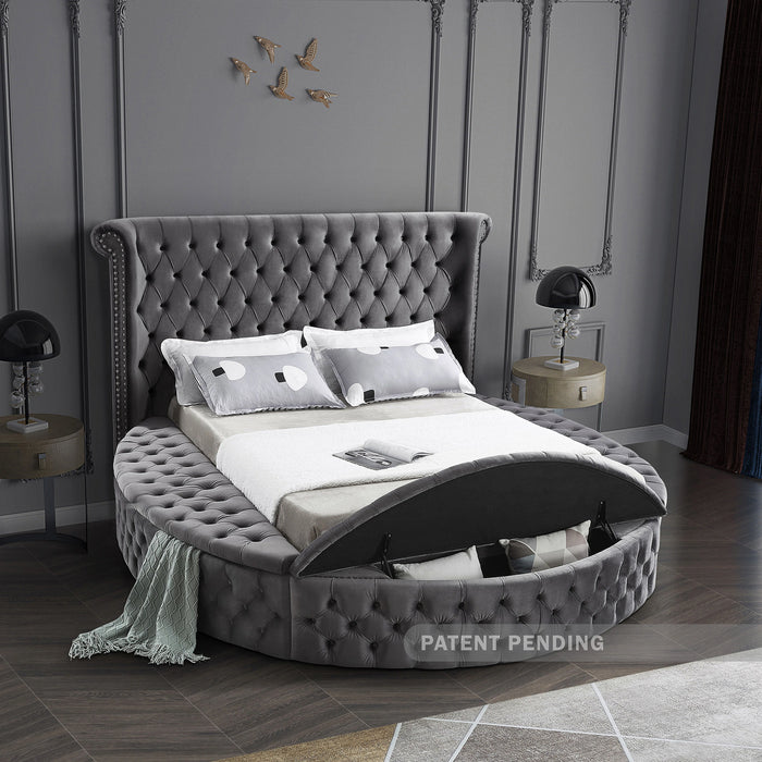 Luxus Grey Velvet Queen Bed (3 Boxes)
