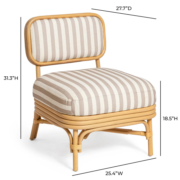 Dorine Striped Performance Linen &amp; Rattan Accent Chair
