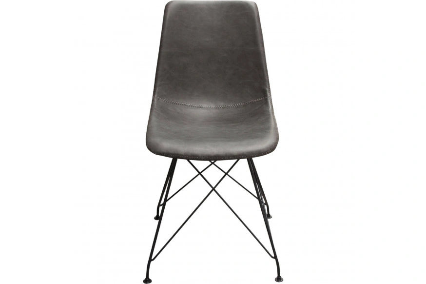Theo Set of (4) Dining Chairs in Weathered Grey Leatherette w/ Black Metal Base