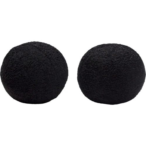 Set of (2) 10" Round Accent Pillows in Black Faux Sheepskin