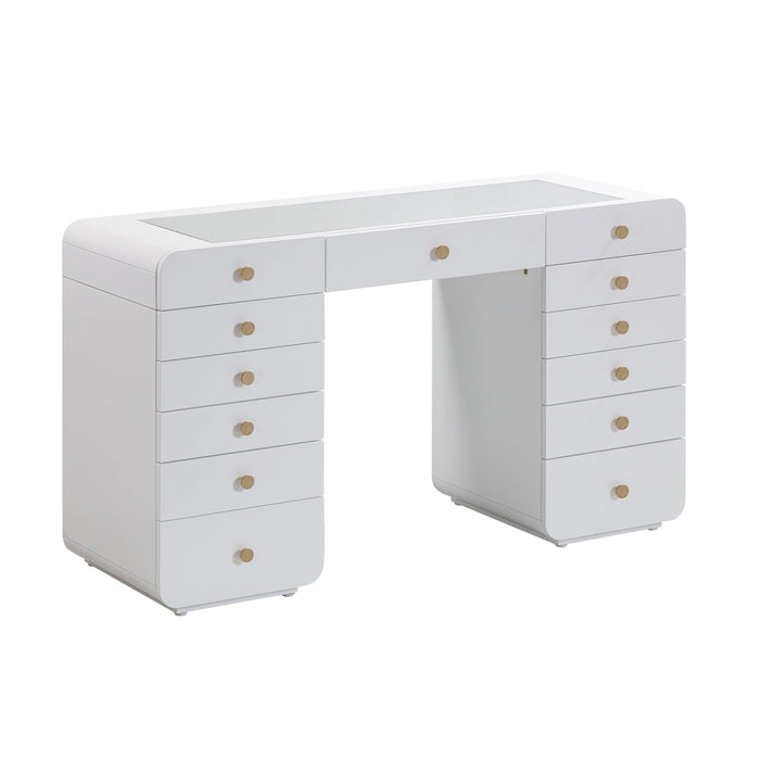 Hollywood 56" White Desk with LED Panel Vanity Mirror