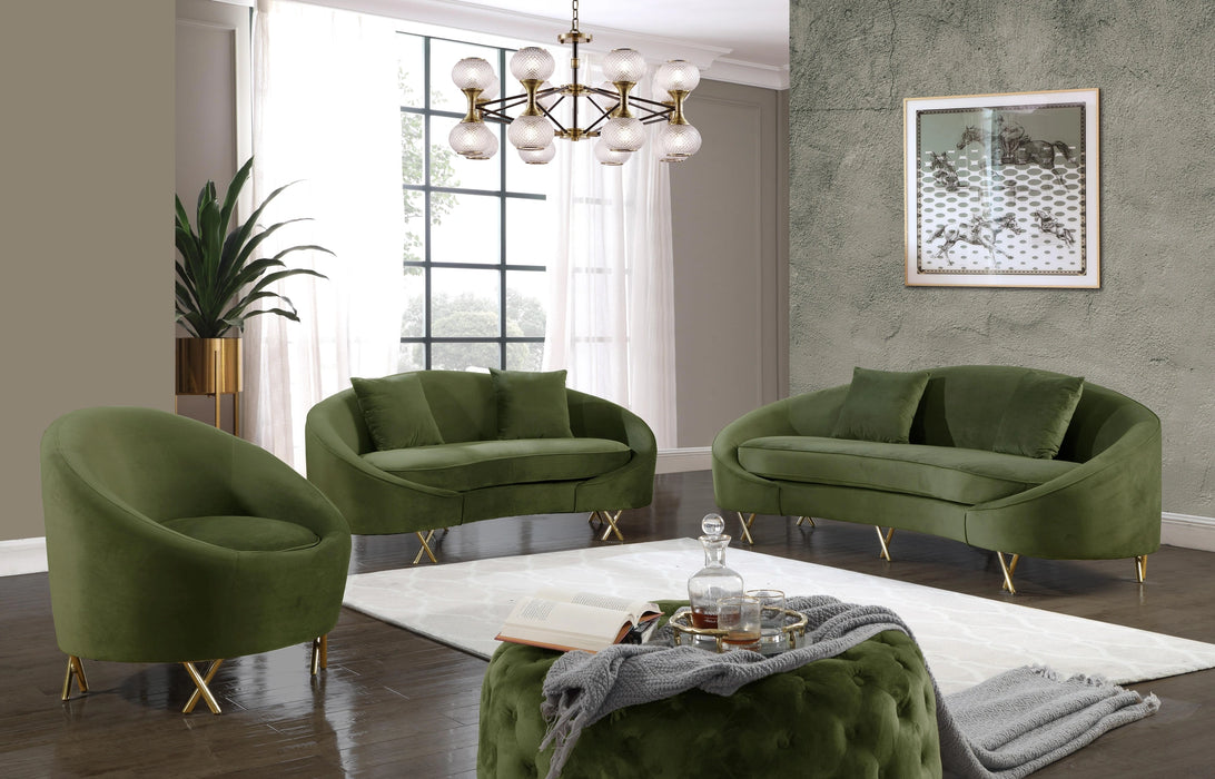 Serpentine Olive Velvet Loveseat