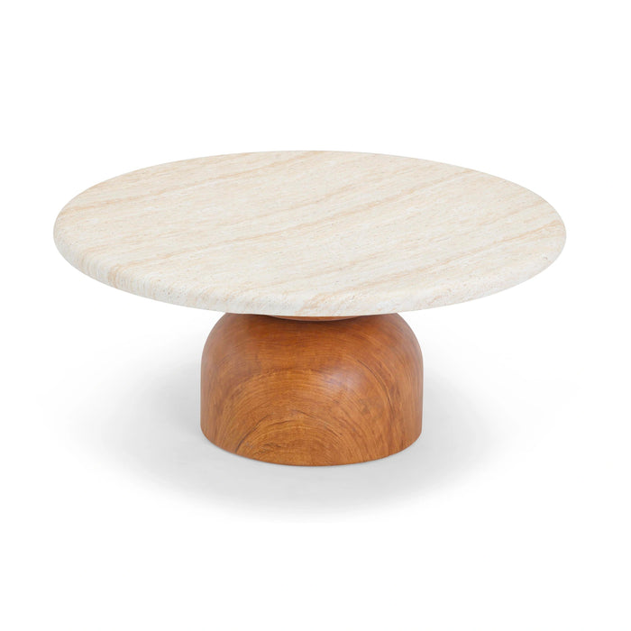 Cynthia 36" Faux Travertine Concrete Indoor/Outdoor Coffee Table