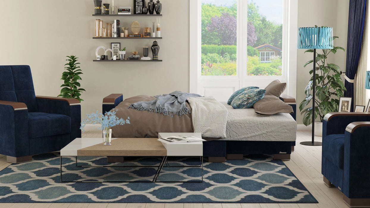 Ottomanson Armada X Collection Upholstered Convertible Wood Trimmed Chaise Lounge with Storage