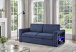 U0211 Navy Pull Out Sofa Bed with LED Acrylic Shelves and Speakers