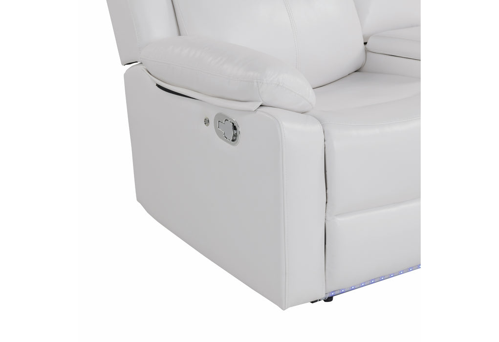 U6026 Blanche White Rec Sofa/Console Rec Loveseat with LED and Speaker