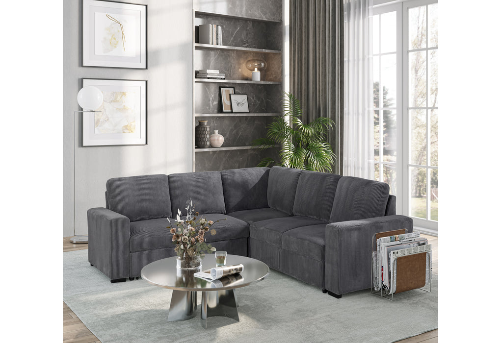 U2660 Grey Sectional W/O Chaise and W/ Pullout Sofa Bed