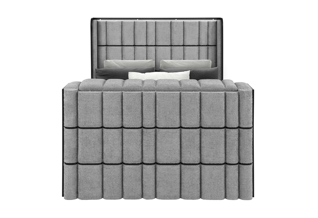 Isabella Grey Bed with LED, TV Lift, Speaker and Fireplace