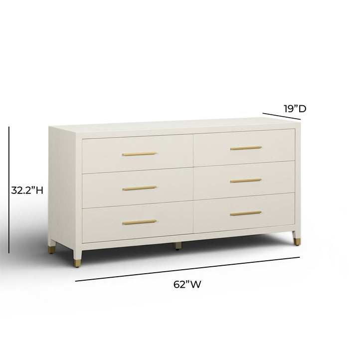 Dani 62" Cream Faux Shagreen 6-Drawer Dresser - Home And Beyond
