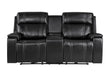 U8880 Black Leather Power Console Reclining Loveseat with Cooler