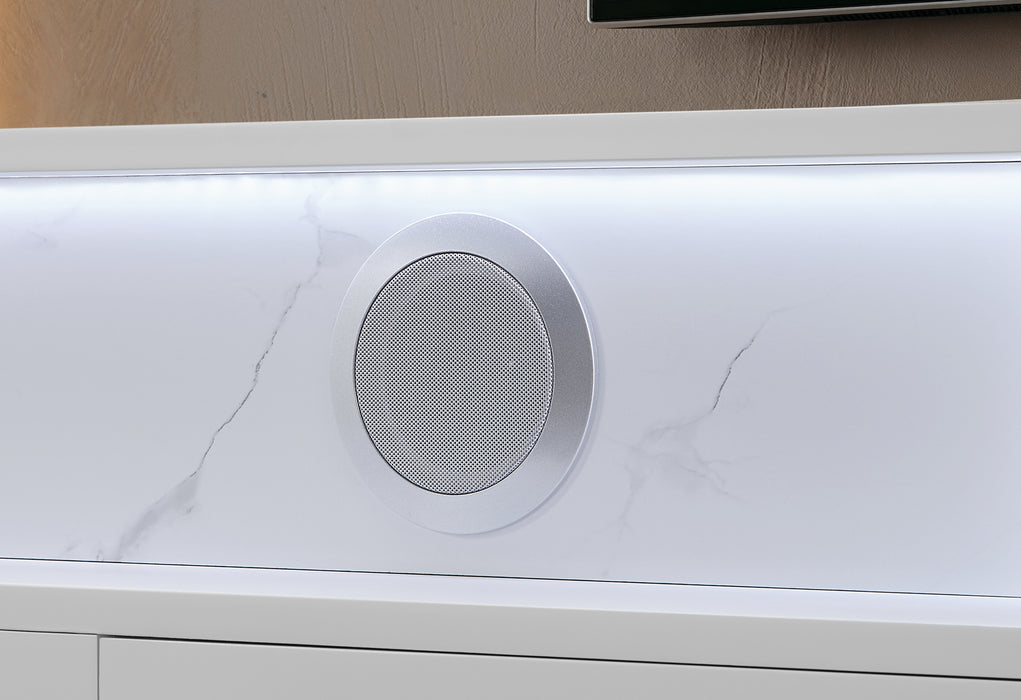 Kira White 87" Entertainment Unit with Bluetooth Speaker and LED
